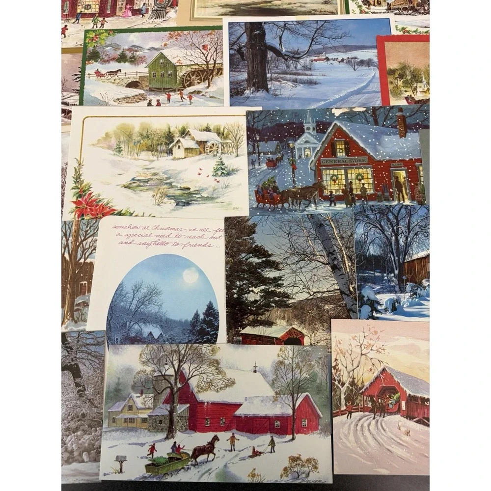 Vintage Christmas Cards Fronts ONLY Houses Barns More Scrapbooking Crafts 50+